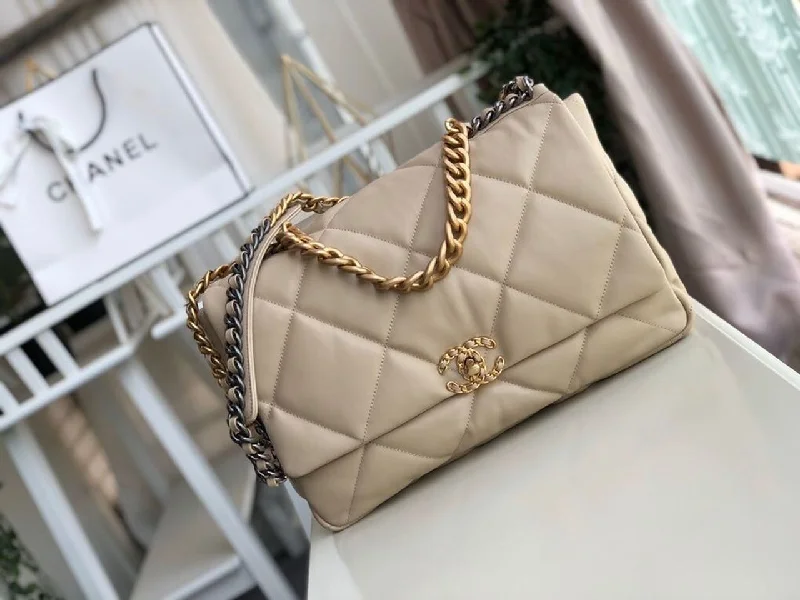 Chanel 19 Maxi HandBag Beige For Women 14in/36cm