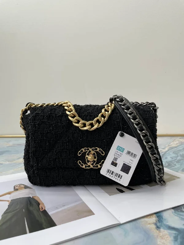 Chanel 19 Tweed Flap Black Bag For Women 26cm/10in