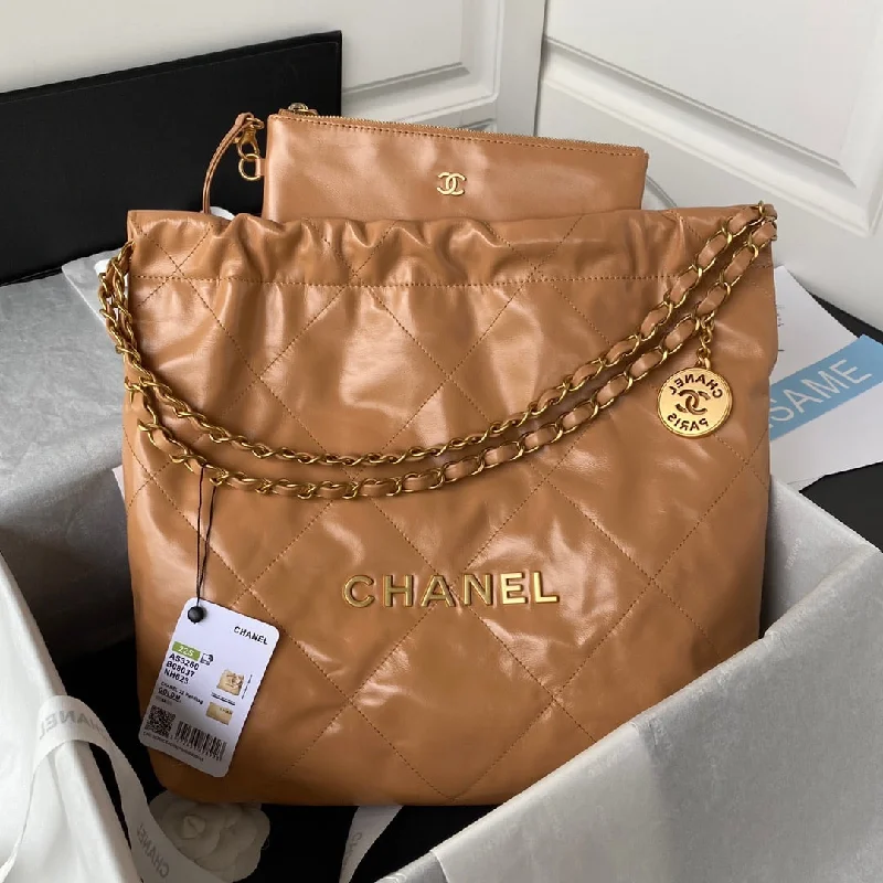 Chanel 22 Handbag Gold Hardware Shiny Camel For Women. Women-s Handbags. Shoulder Bags 16.5in/38cm AS3261 B08037 NB356