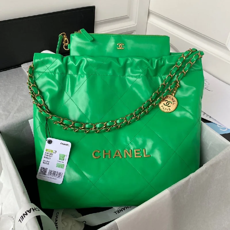 Chanel 22 Handbag Gold Hardware Shiny Green For Women. Women-s Handbags. Shoulder Bags 16.5in/38cm AS3261