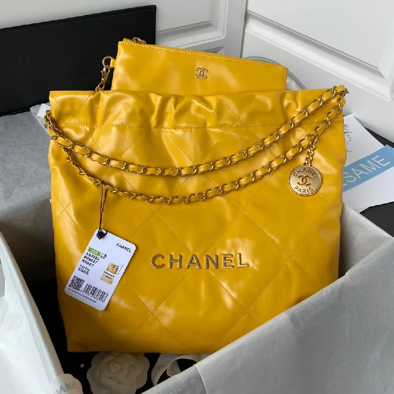 Chanel 22 Handbag Gold Hardware Shiny Yellow For Women. Women-s Handbags. Shoulder Bags 16.5in/38cm AS3261