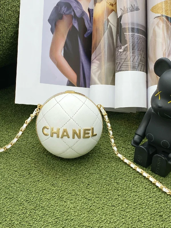 Chanel Ball Bag White and Gold Chain Bag For Women 23.5cm/9.25in