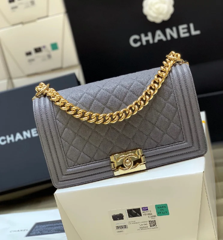 Chanel Boy Handbag Gold Toned Hardware For Women 9.8in/25cm