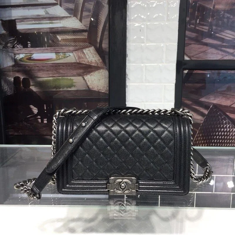 Chanel Boy Handbag Silver Hardware Black For Women. Women-s Handbags. Shoulder And Crossbody Bags 9.8in/25cm A67086