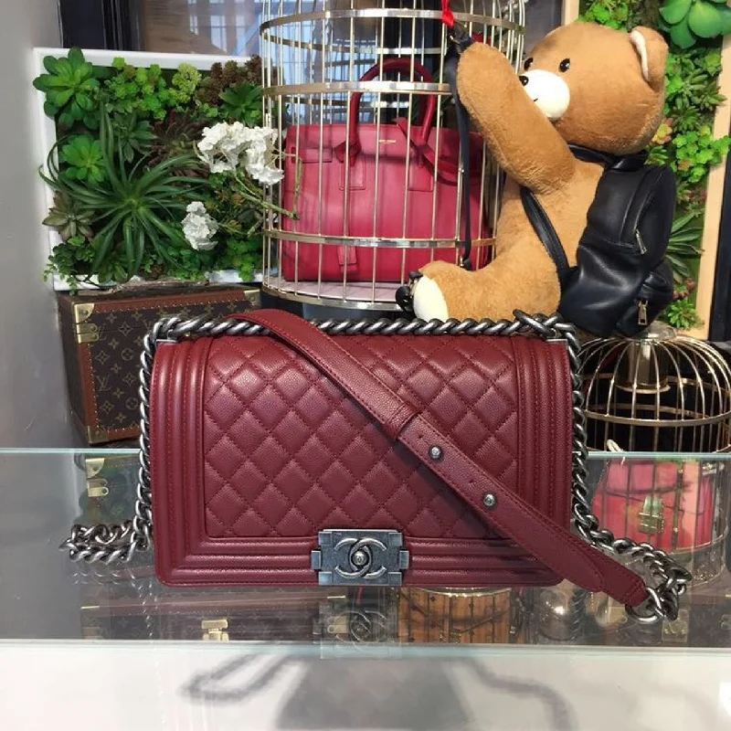 Chanel Boy Handbag Silver Hardware Burgundy For Women. Women-s Bags. Shoulder And Crossbody Bags 9.8in/25cm A67086