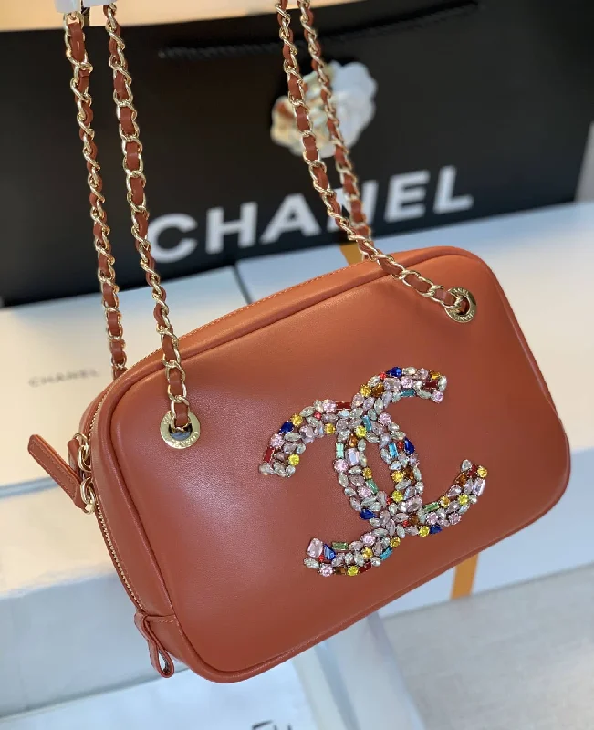 Chanel Camera Cubic Diamonds Brown Bag For Women 12.5cm/4.9in