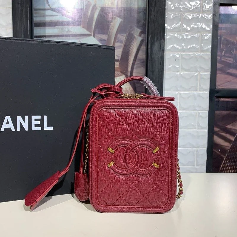 Chanel CC Filigree Vertical Vanity Case Bag Burgundy For Women. Women-s Handbags. Shoulder And Crossbody Bags 6.7in/17cm