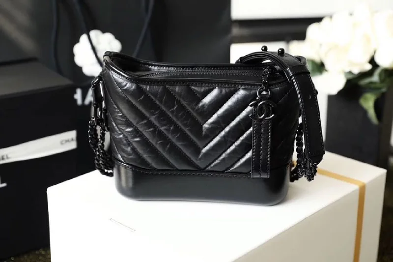 Chanel Chevron Gabrielle Hobo Bag 20cm Aged Calfskin Leather Spring/Summer Act 1 Collection. So Black