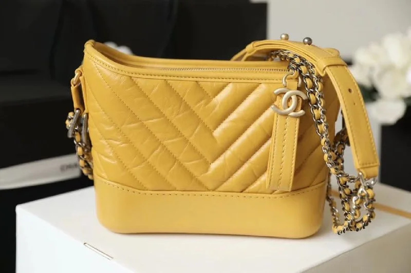 Chanel Chevron Gabrielle Hobo Bag 20cm Aged Calfskin Leather Spring/Summer Act 1 Collection. Yellow