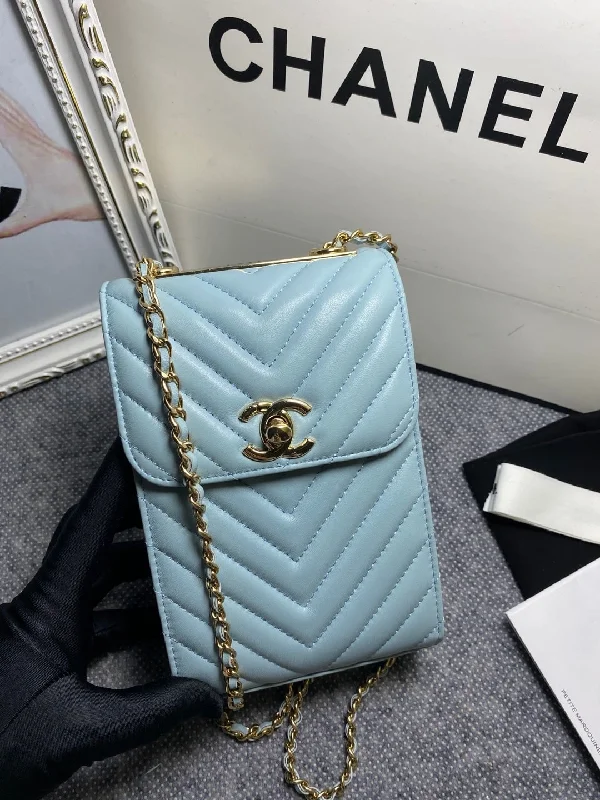 Chanel Chevron Trendy Cc Phone Light Blue Bag For Women 18cm/7in