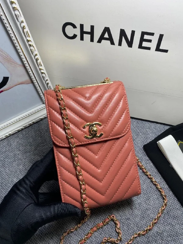 Chanel Chevron Trendy Cc Phone Nude Bag For Women 18cm/7in