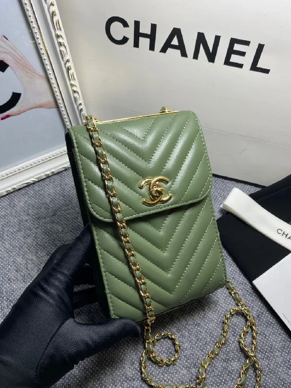 Chanel Chevron Trendy Cc Phone Olive Bag For Women 18cm/7in