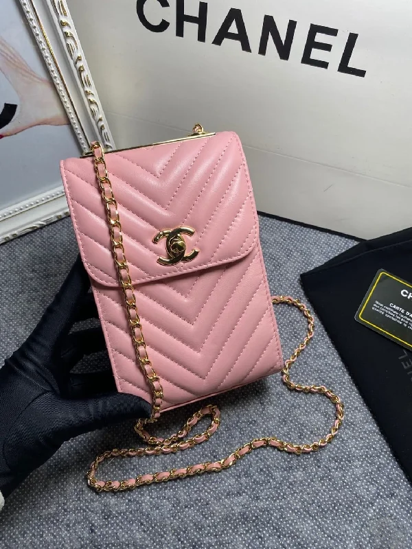 Chanel Chevron Trendy Cc Phone Pink Bag For Women 18cm/7in