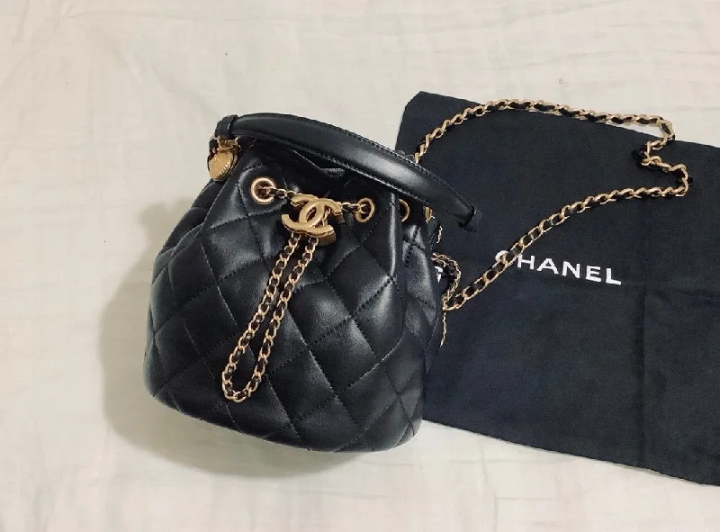 Chanel Classic Bucket Bag Gold Toned Hardware Black For Women 7.8in/20cm