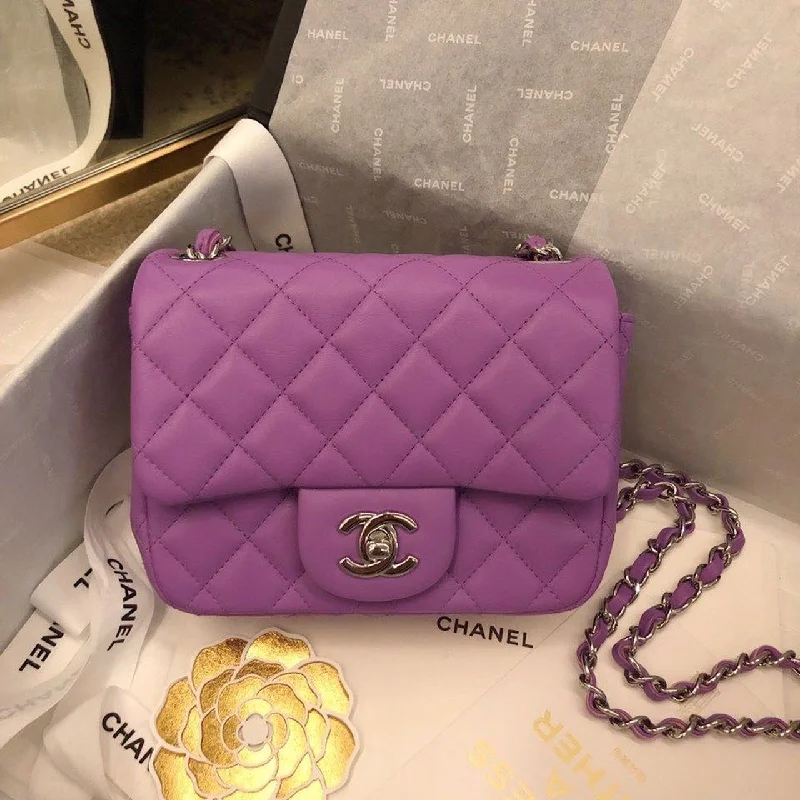 Chanel Classic Flap Bag 18cm Silver Hardware Lambskin Leather Spring/Summer Collection. Purple