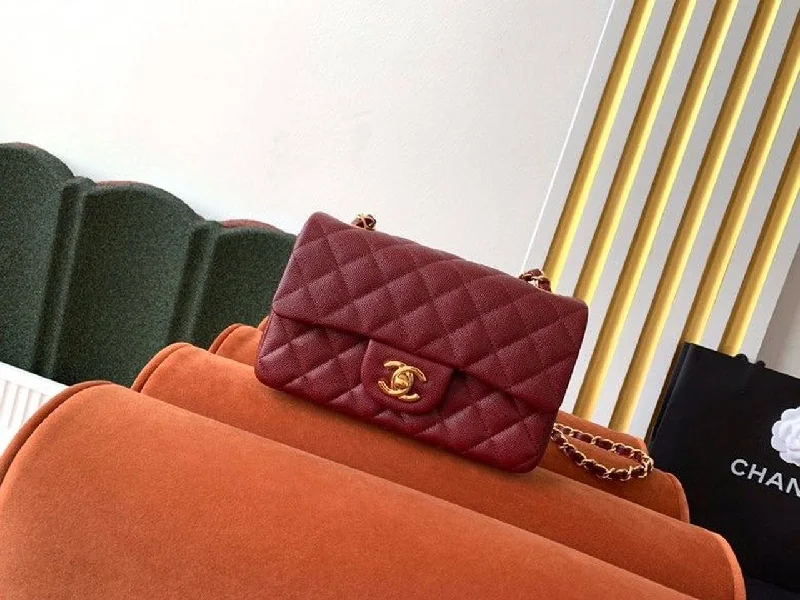 Chanel Classic HandBag Gold Toned Hardware Burgundy For Women 7.8in/20cm