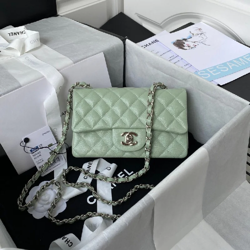 Chanel Classic Handbag Medium Green For Women 7.8in/20cm