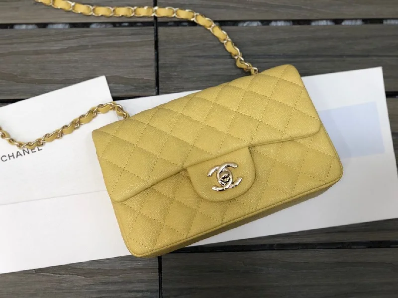 Chanel Classic HandBag Silver Hardware Yellow For Women 7.8in/20cm