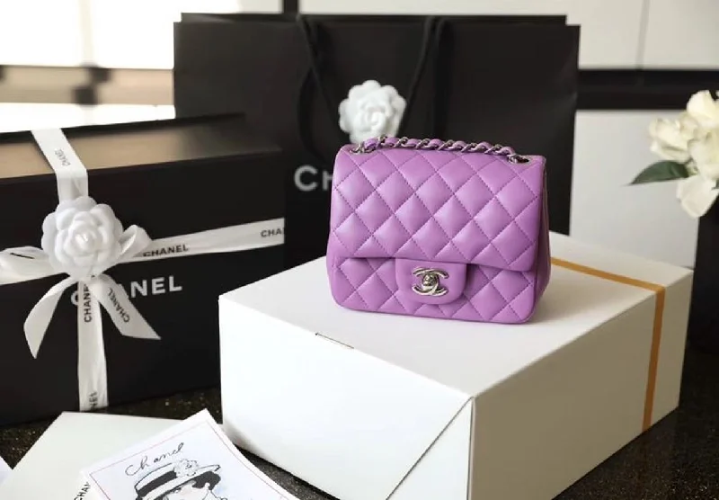 Chanel Classic Mini Flap Bag Purple For Women 6.6in/17cm AS3213