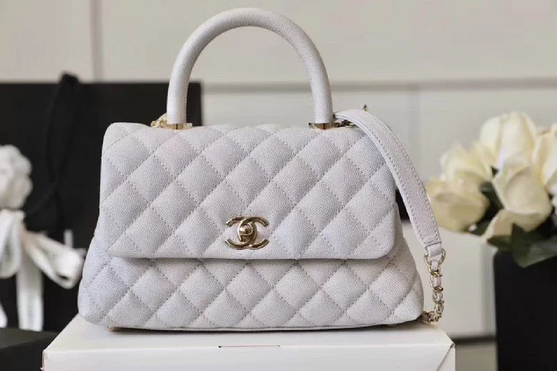 Chanel Coco With Top Handle Bag Gold Toned Hardware White For Women 9.4in/24cm