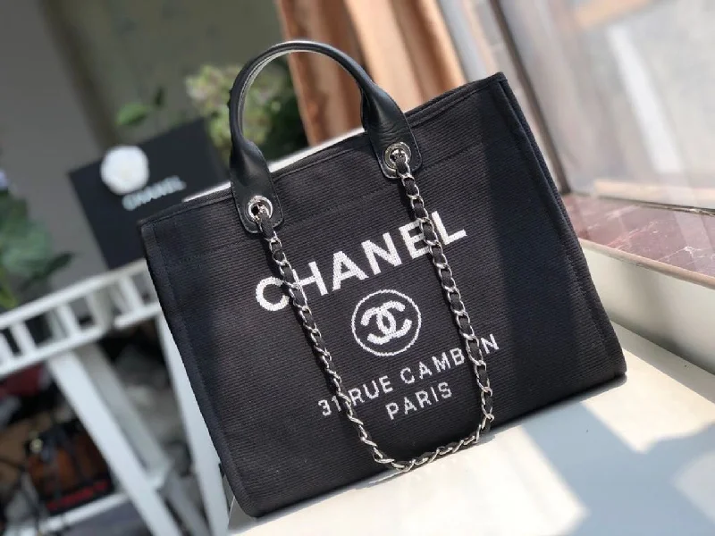 Chanel Deauville Tote Canvas Bag Black For Women. Women-s Handbags. Shoulder Bags 15in/38cm A66941