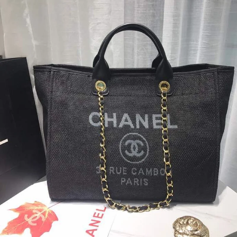 Chanel Deauville Tote Canvas Bag Black/Grey/Multi For Women 14.9in/38cm