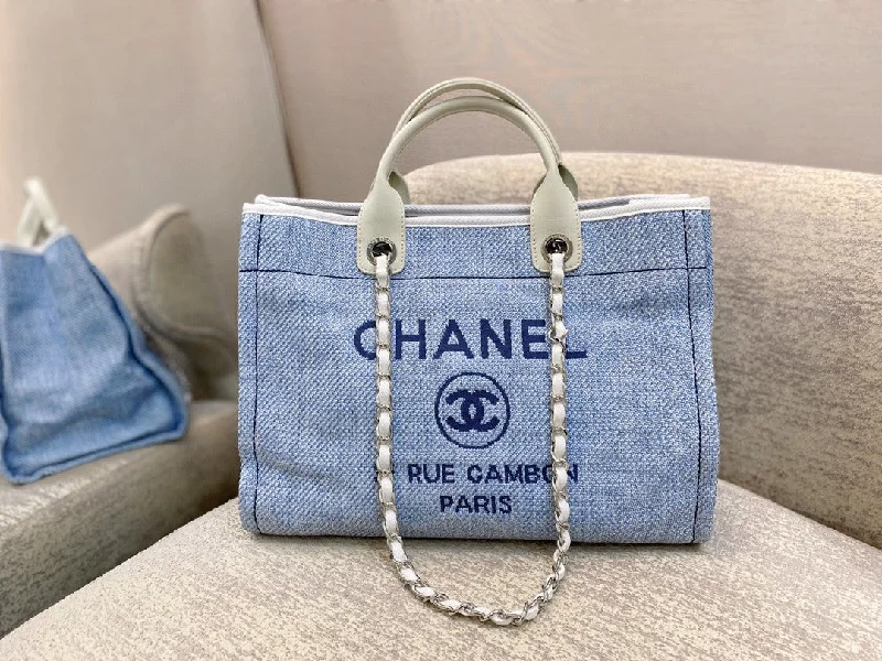 Chanel Deauville Tote Tweed Canvas Bag Fall/Winter Collection. Light Blue/White For Women 15in/38cm