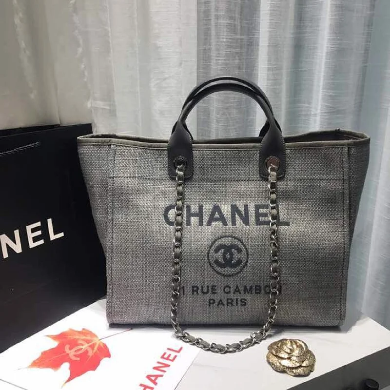 Chanel Deauville Tote Tweed Canvas Bag Fall/Winter Collection. Light Grey/ Dark Grey For Women 15in/38cm