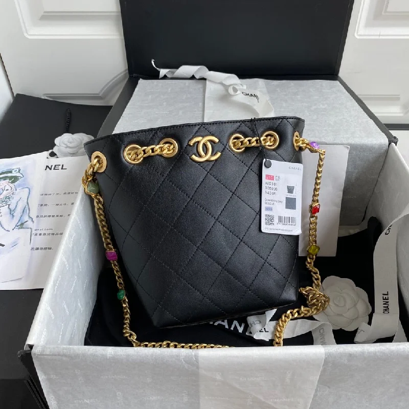 Chanel Drawstring Black Bag For Women 19cm/7.5in