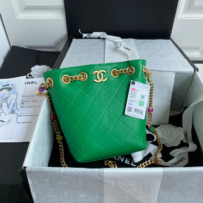 Chanel Drawstring Green Bag For Women 19cm/7.5in AS2381 B05098 NB359