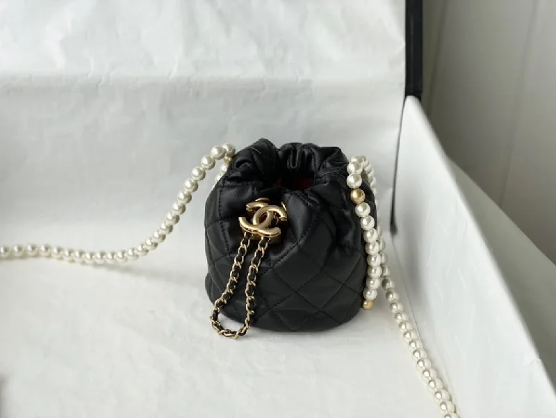 Chanel Drawstring with Pearl Chain Black Bag For Women 12cm/4.5in