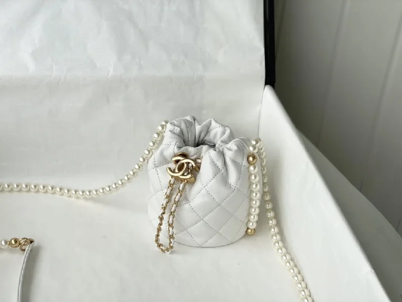 Chanel Drawstring with Pearl Chain White Bag For Women 12cm/4.5in