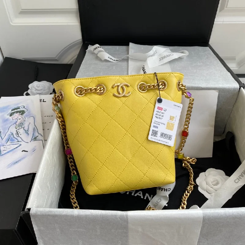 Chanel Drawstring Yellow Bag For Women 19cm/7.5in