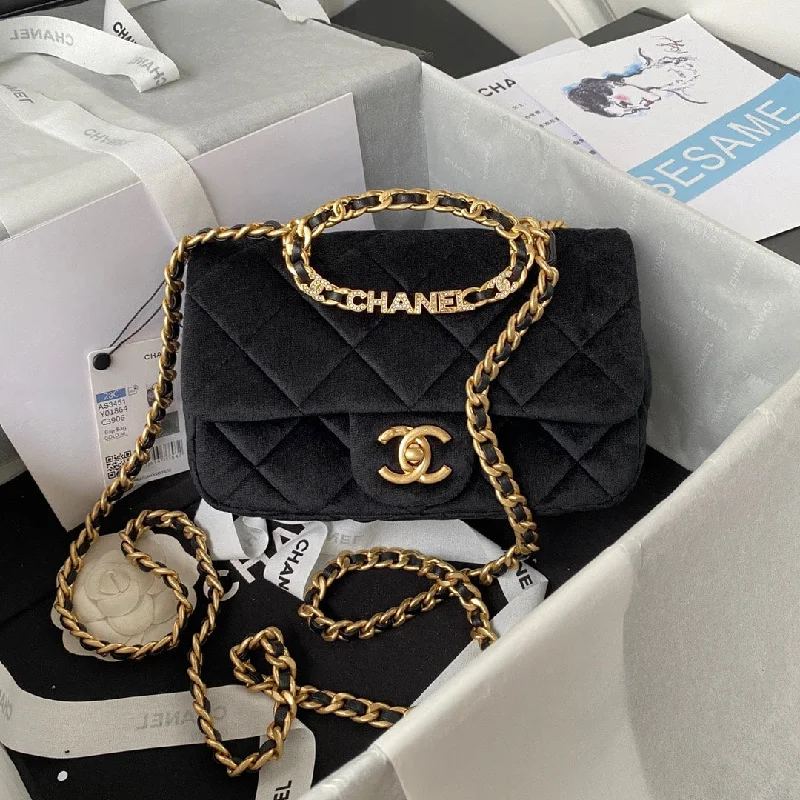 Chanel Flap Bag Gold Hardware Black For Women. Women-s Handbags. Shoulder Bags 9.4in/24cm AS3451