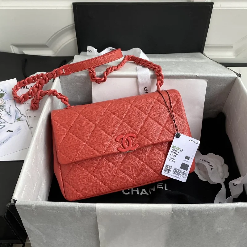 Chanel Flap Bag Red Hardware Grained Red For Women. Women-s Handbags. Shoulder Bags 9.4in/24cm AS2303