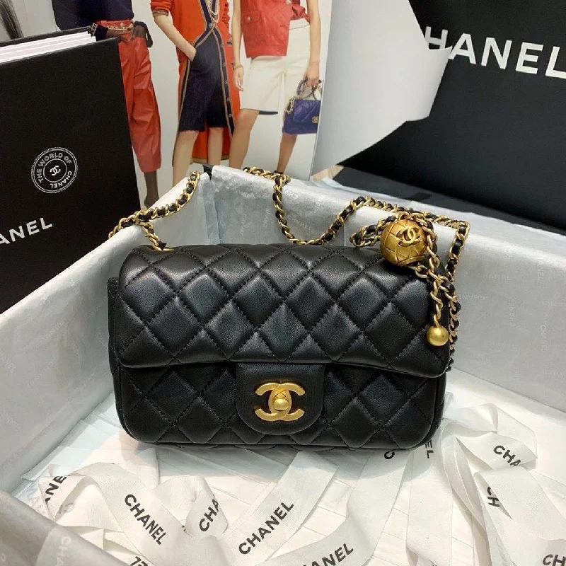 Chanel Flap Bag With CC Ball On Strap Black For Women. Women-s Handbags. Shoulder And Crossbody Bags 7.8in/20cm AS1787