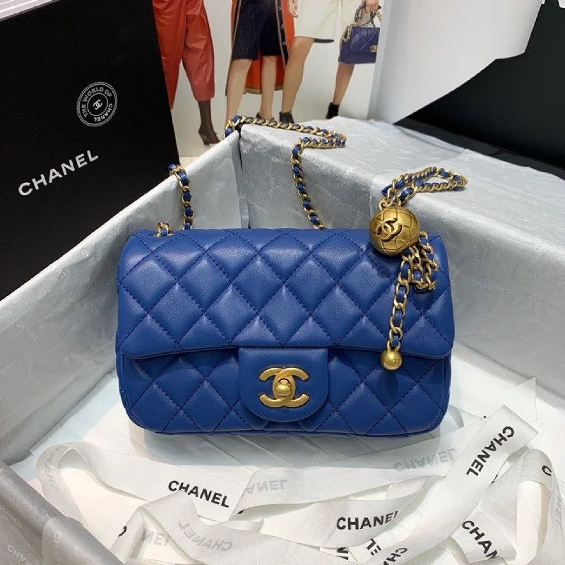 Chanel Flap Bag With CC Ball On Strap Blue For Women. Women-s Handbags. Shoulder And Crossbody Bags 7.8in/20cm AS1787