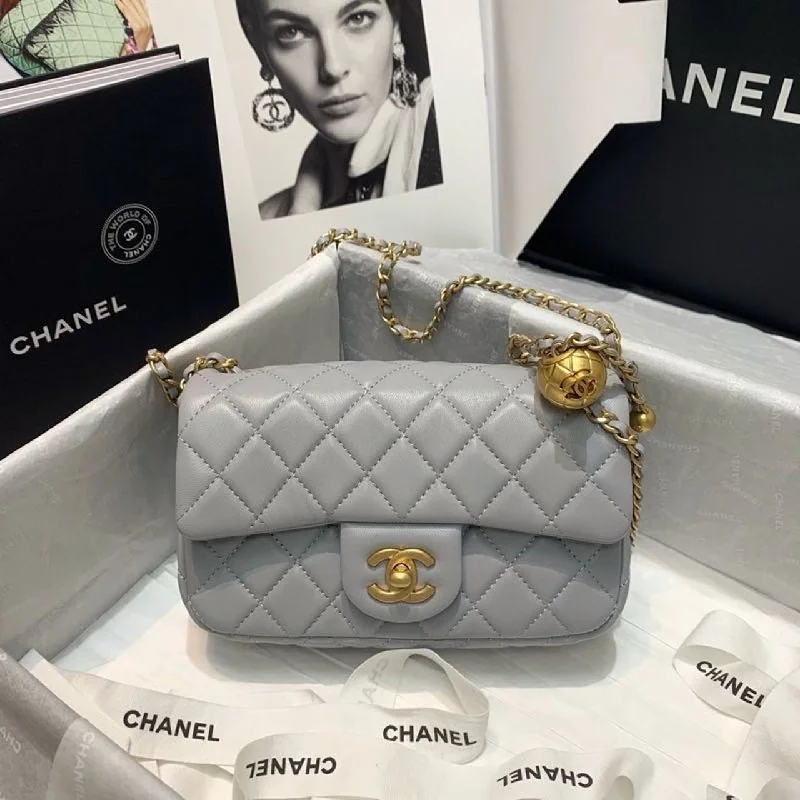 Chanel Flap Bag With CC Ball On Strap Grey For Women. Women-s Handbags. Shoulder And Crossbody Bags 7.8in/20cm AS1787