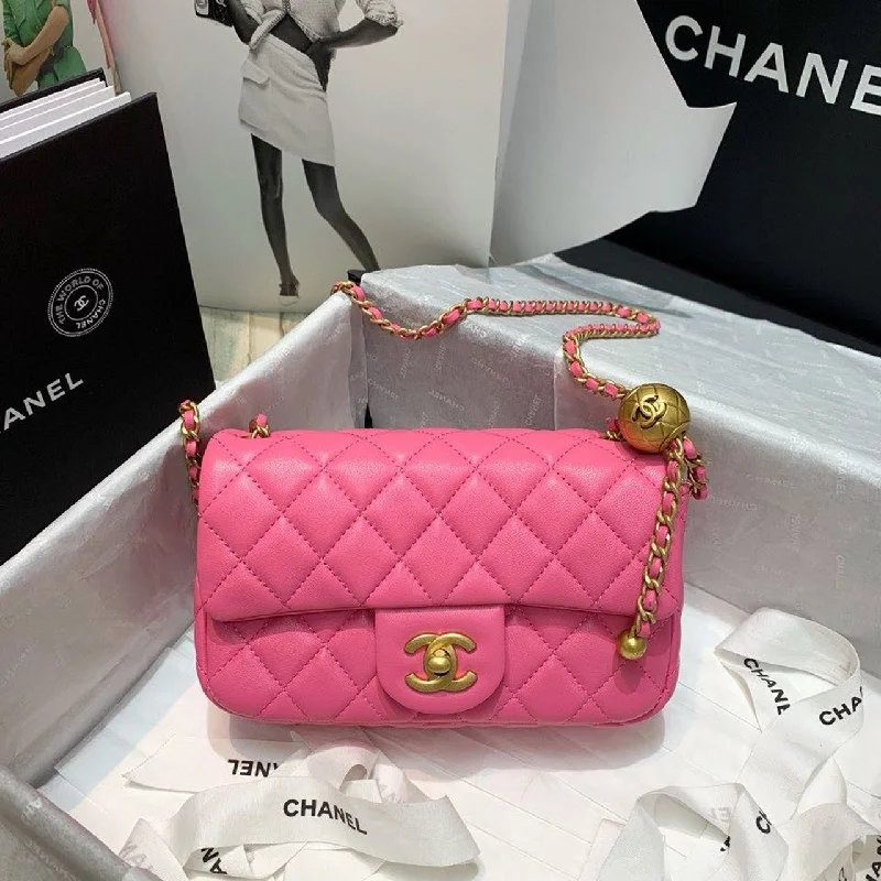 Chanel Flap Bag With CC Ball On Strap Pink For Women. Women-s Handbags. Shoulder And Crossbody Bags 7.8in/20cm AS1787