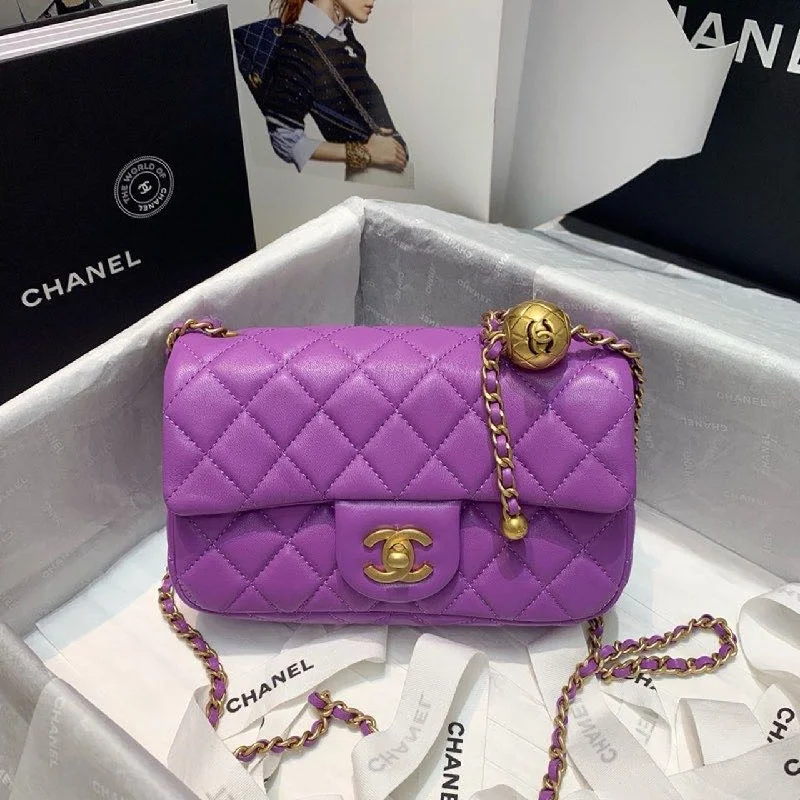 Chanel Flap Bag With CC Ball On Strap Purple For Women. Women-s Handbags. Shoulder And Crossbody Bags 7.8in/20cm AS1787