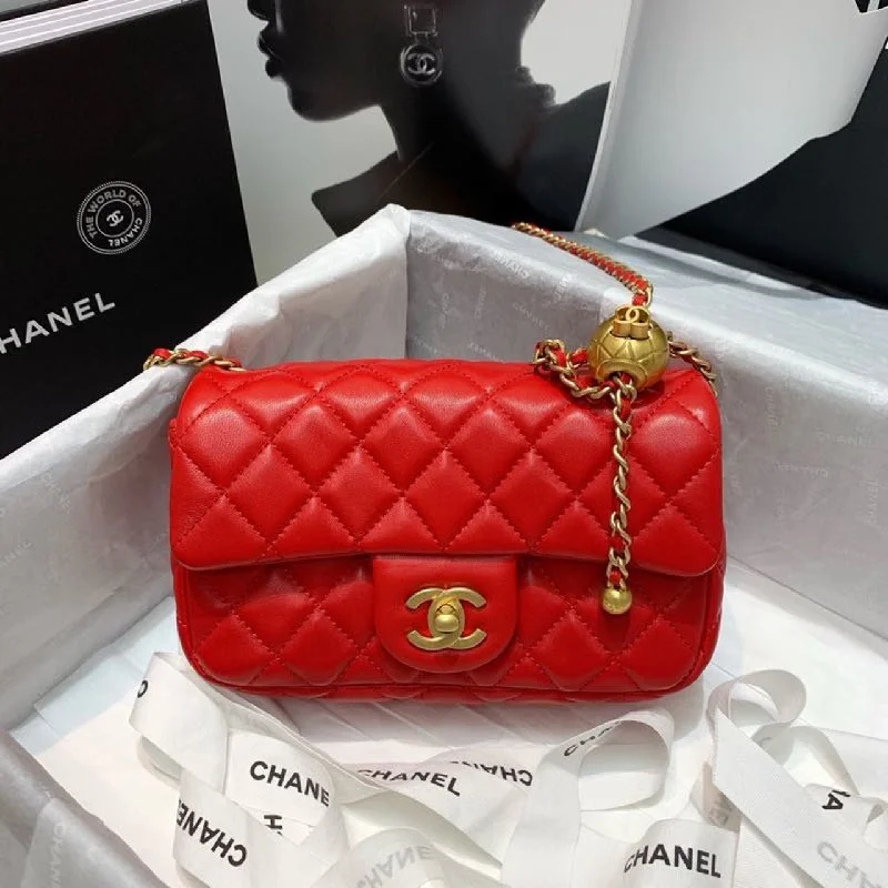 Chanel Flap Bag With CC Ball On Strap Red For Women. Women-s Handbags. Shoulder And Crossbody Bags 7.8in/20cm AS1787