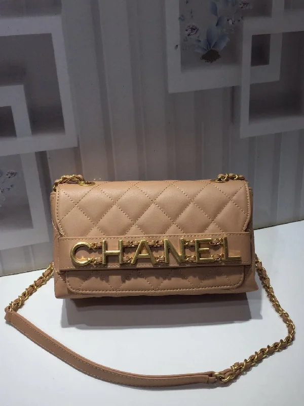 Chanel Front Logo Small Flap Bag Gold Hardware Apricot For Women. Women-s Handbags. Shoulder Bags 8.2in/21cm AS1490