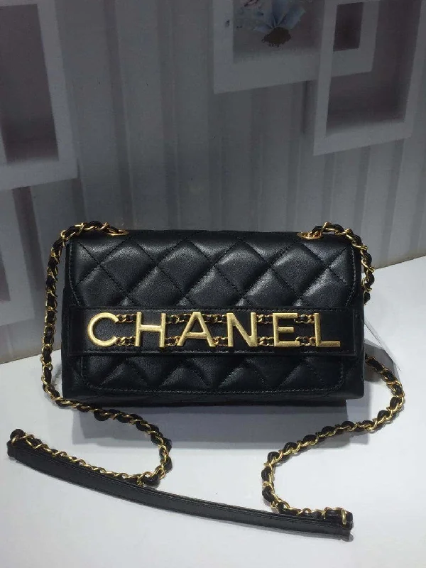 Chanel Front Logo Small Flap Bag Gold Hardware Black For Women. Women-s Handbags. Shoulder Bags 8.2in/21cmAS1490