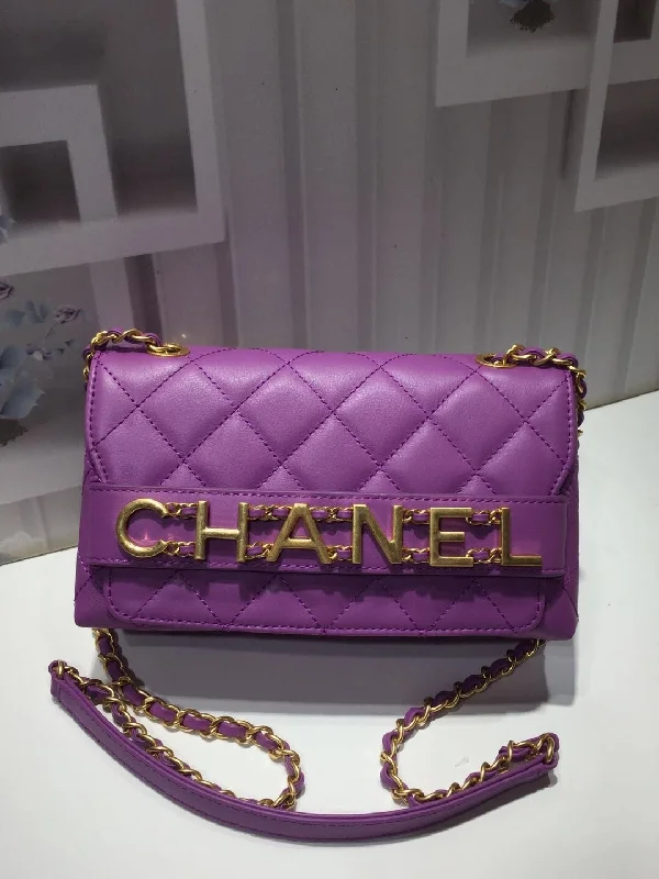 Chanel Front Logo Small Flap Bag Gold Hardware Purple For Women. Women-s Handbags. Shoulder Bags 8.2in/21cm AS1490