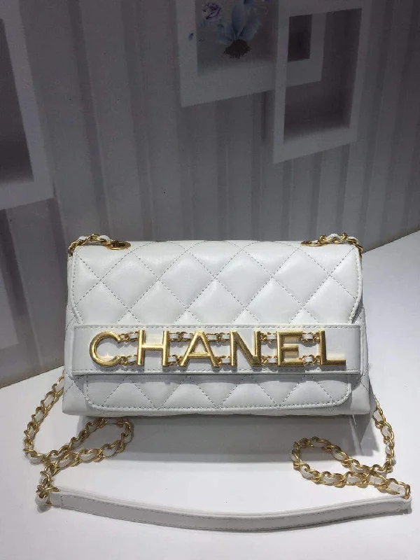 Chanel Front Logo Small Flap Bag Gold Hardware White For Women. Women-s Handbags. Shoulder Bags 8.2in/21cm AS1490