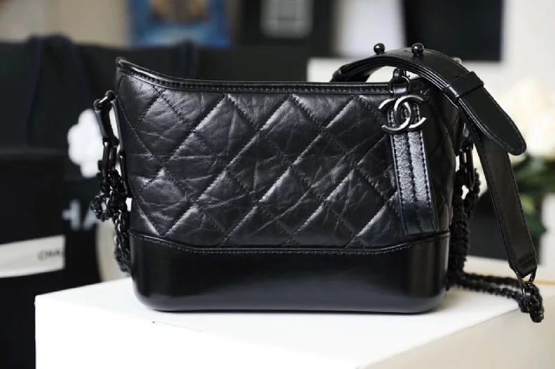 Chanel Gabrielle Hobo Bag 20cm Aged Calfskin Leather Spring/Summer Act 1 Collection. So Black