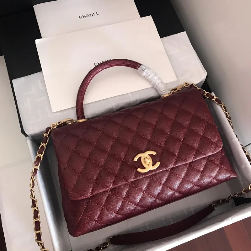 Chanel Handbag With Top Handle Dark Red For Women 11in/28cm