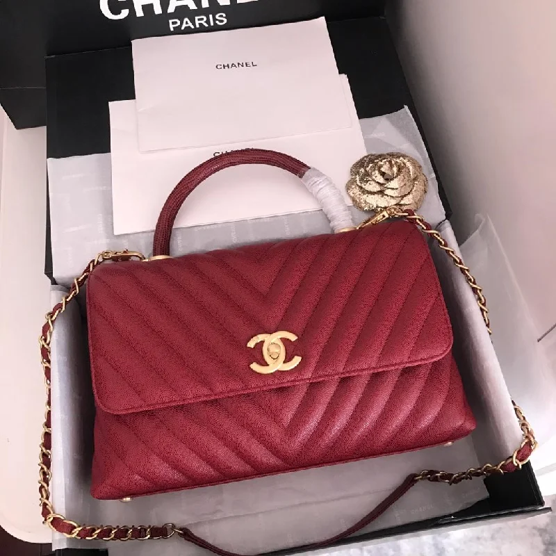 Chanel Handbag With Top Handle Red For Women 11in/28cm