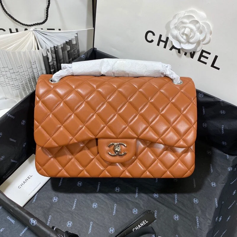 Chanel Large Classic Handbag Silver Hardware Brown For Women. Women-s Handbags. Shoulder Bags 11.8in/30cm