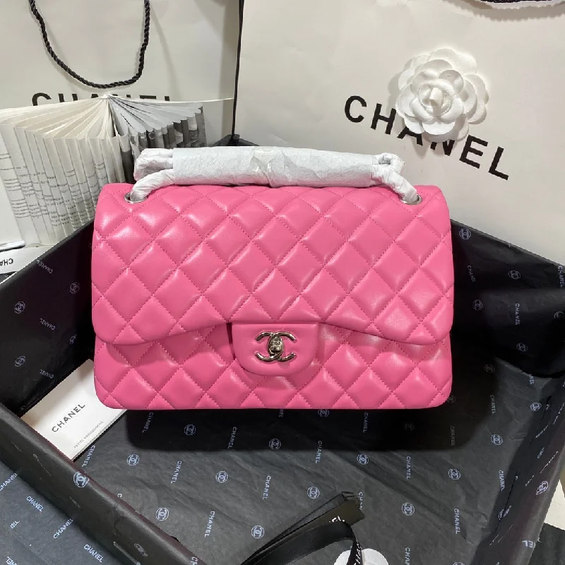 Chanel Large Classic Handbag Silver Hardware Pink For Women. Women-s Handbags. Shoulder Bags 11.8in/30cm